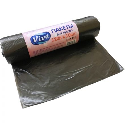 Мешки для мусора на 120 литров черные (15 мкм, в рулоне 10 штук, 70х110 см)