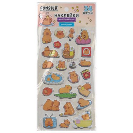 Наклейки зефирные "Капибары", 18х9,5 см, ассорти 6 видов, FUNSTER (ФАНСТЕР), 666093