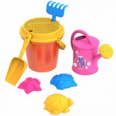 Набор для игр в песке: ведерко с ситом, лейка, совок, грабельки, 3 формочки "Морские", НОРДПЛАСТ, 431780