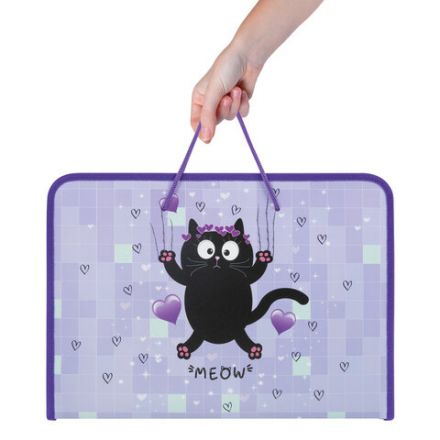 Папка для труда на молнии с ручками ПИФАГОР А4, 1 отделение, пластик, органайзер, "Falling cat", 272226 Папка для труда на молнии с ручками ПИФАГОР А4, 1 отделение, пластик, органайзер, "Falling cat", 272226