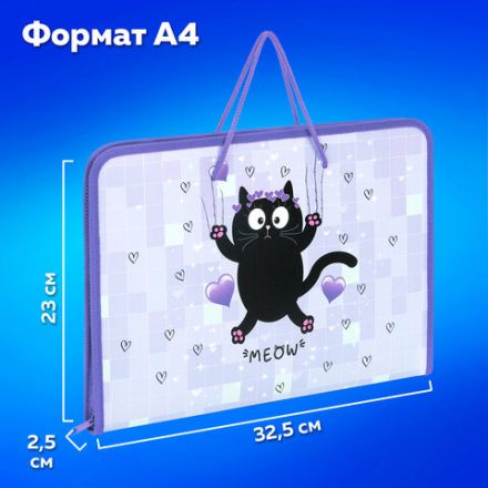 Папка для труда на молнии с ручками ПИФАГОР А4, 1 отделение, пластик, органайзер, "Falling cat", 272226 Папка для труда на молнии с ручками ПИФАГОР А4, 1 отделение, пластик, органайзер, "Falling cat", 272226