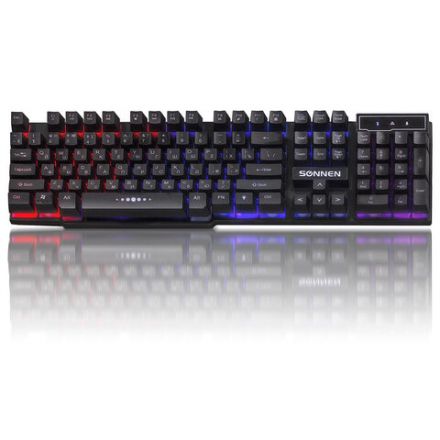 Клавиатура проводная SONNEN KB-7010, USB, 104 клавиши, LED-подсветка, черная, 512653