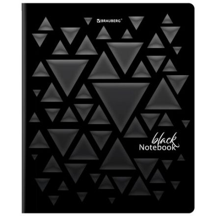 Тетрадь А5, 48 л., BRAUBERG, скоба, клетка, матовая ламинация, выборочный лак, "Black" (микс в спайке), 404375