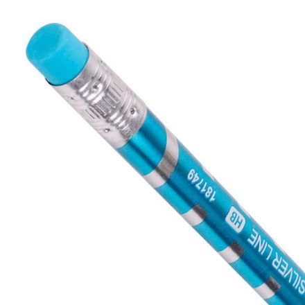 Карандаш чернографитный BRAUBERG "SILVER LINE", 1 шт., HB, с ластиком, корпус ассорти, 181749