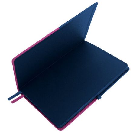 Блокнот А5 (148х218 мм), BRAUBERG "DUO", под кожу с резинкой, 80 л., клетка, синий/розовый, 113434