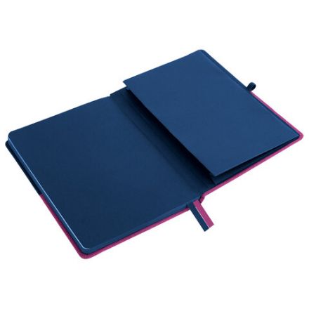 Блокнот А5 (148х218 мм), BRAUBERG "DUO", под кожу с резинкой, 80 л., клетка, синий/розовый, 113434