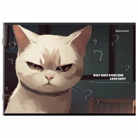 Альбом для рисования А4, 40 листов, скоба, обложка картон, BRAUBERG, 203х288 мм, "Суровые коты" (4 вида), 107115