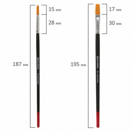 Кисти BRAUBERG, набор 5 шт. (синтетика, круглые № 1, 2, 5, плоские № 5, 8), блистер, 200219