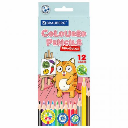 Карандаши цветные "АССОРТИ 8 ДИЗАЙНОВ 3-10 лет", 12 цветов, трехгранные, BRAUBERG, 182055