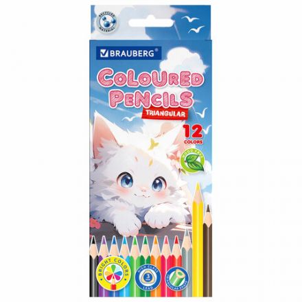 Карандаши цветные "АССОРТИ 8 ДИЗАЙНОВ 3-10 лет", 12 цветов, трехгранные, BRAUBERG, 182055