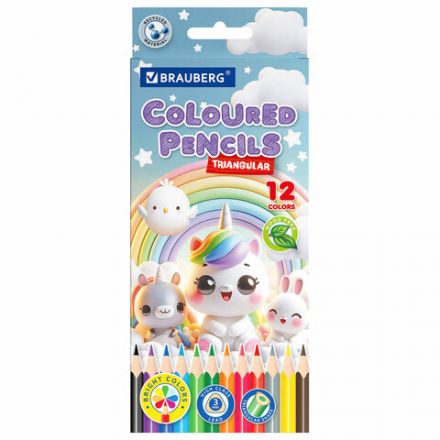 Карандаши цветные "АССОРТИ 8 ДИЗАЙНОВ 3-10 лет", 12 цветов, трехгранные, BRAUBERG, 182055
