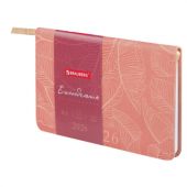 Еженедельник датированный 2026 МАЛЫЙ ФОРМАТ 95х155 мм, А6, BRAUBERG "Foliage", под кожу, розовый, 117199