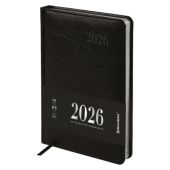 Ежедневник датированный 2026, А5, 138х213 мм, BRAUBERG "Impression", под кожу, черный, 117510