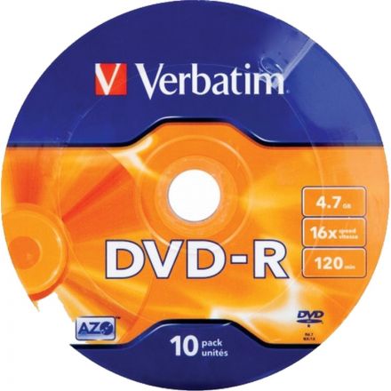 Носители информации DVD-R Verbatim 4.7Gb 16x bulk 10шт/уп (43729)