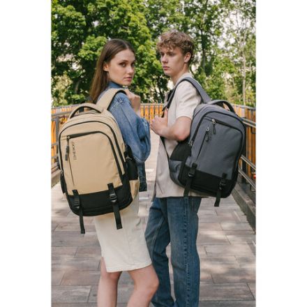 Рюкзак HEIKKI VALUABLE (ХЕЙКИ) универсальный, 2 отделения, отделение для ноутбука, бежевый, 48x33x19 см, 273870
