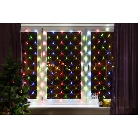 Гирлянда светодиодная Сеть 1,8х1,5м,прозрач ПВХ,180 LED Мультиколор 215-139