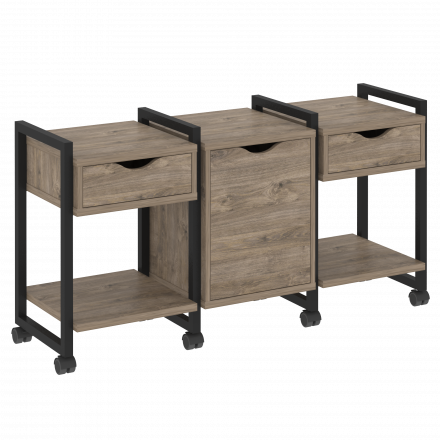 Loft Тумба на колесных опорах наборная. Вариант №6 VR.L-TN-6.K Тиквуд тёмный/Чёрный металл 1440*460*767