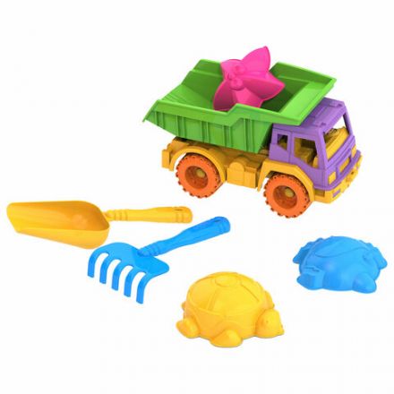 Набор для игр в песке: самосвал "Кама", совочек, грабельки, 3 формочки "Морские", НОРДПЛАСТ, 431779