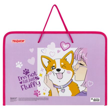 Папка для труда на молнии с ручками ПИФАГОР А4, 1 отделение, пластик, органайзер, "Fluffy akita", 272227 Папка для труда на молнии с ручками ПИФАГОР А4, 1 отделение, пластик, органайзер, "Fluffy akita", 272227