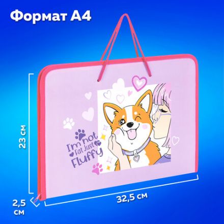 Папка для труда на молнии с ручками ПИФАГОР А4, 1 отделение, пластик, органайзер, "Fluffy akita", 272227 Папка для труда на молнии с ручками ПИФАГОР А4, 1 отделение, пластик, органайзер, "Fluffy akita", 272227