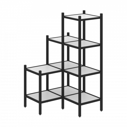 Loft Угловой внутренний стеллаж наборный VR.L-36 Белый бриллиант/Чёрный металл 862*862*1458 Loft Угловой внутренний стеллаж наборный VR.L-36 Белый бриллиант/Чёрный металл 862*862*1458