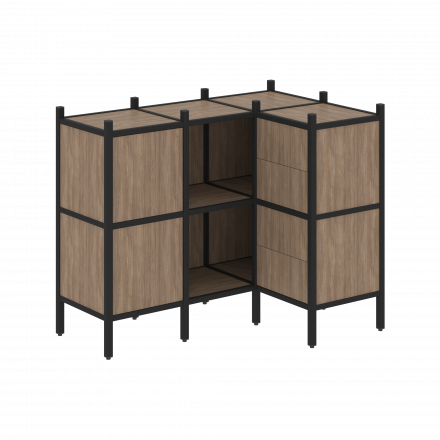 Loft Угловой внутренний стеллаж наборный VR.L-28 Дуб аризона/Чёрный металл 1278*862*1047