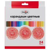 Карандаши цветные Гамма, 24цв., шестигранные, заточен., картон. упаковка, европодвес Карандаши цветные Гамма, 24цв., шестигранные, заточен., картон. упаковка, европодвес