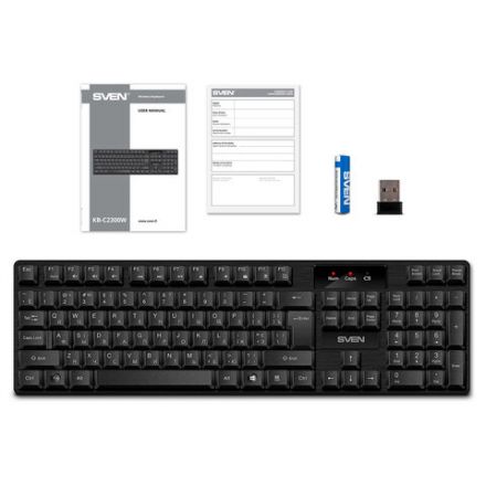 Клавиатура беспроводная SVEN KB-C2300W, USB, 104 клавиши, 2,4 GHz, черная, SV-021474