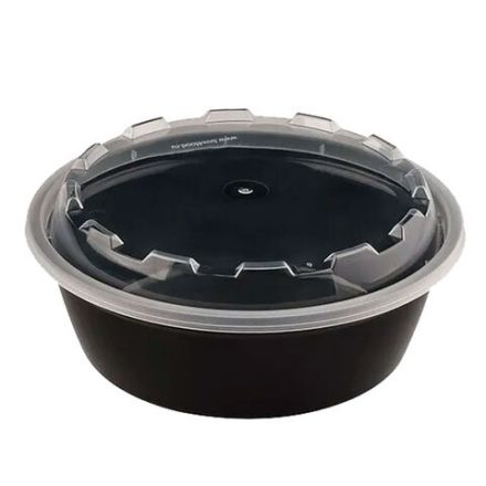 Контейнер одноразовый 530 мл, С КРЫШКОЙ, круглый, диаметр 152 мм, черный/прозрачный, ПП, ВЗЛП, 1264Ч