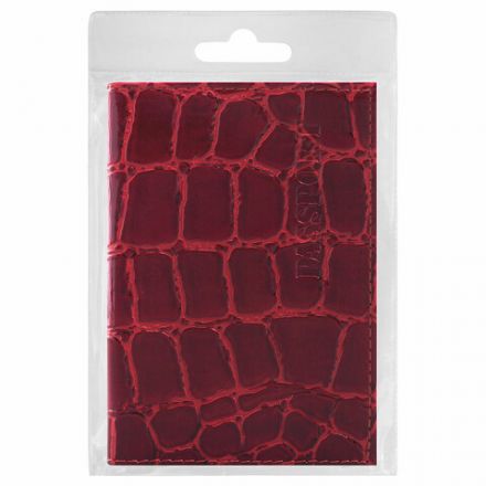 Обложка для паспорта натуральная кожа Croc, "PASSPORT", красная, BRAUBERG, 237180