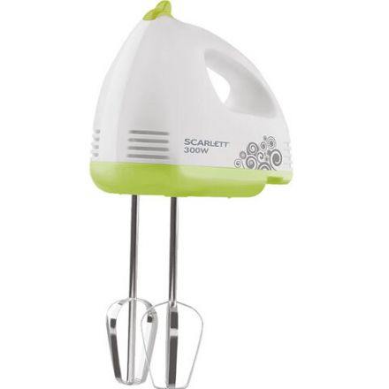 Миксер SCARLETT SC-HM40S05, 300Вт, 7 скоростей, 2 венчика, 2 крюка для теста, белый Миксер SCARLETT SC-HM40S05, 300Вт, 7 скоростей, 2 венчика, 2 крюка для теста, белый
