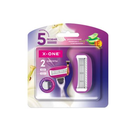 Кассеты для бритвенного станка многоразового женского, 5 лезвий, 2 кассеты, X-ONE, 700022