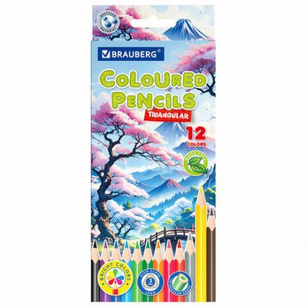 Карандаши цветные "АССОРТИ 8 ДИЗАЙНОВ 7-14 лет", 12 цветов, трехгранные, BRAUBERG, 182056
