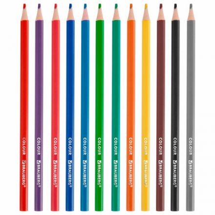 Карандаши цветные "АССОРТИ 8 ДИЗАЙНОВ 7-14 лет", 12 цветов, трехгранные, BRAUBERG, 182056