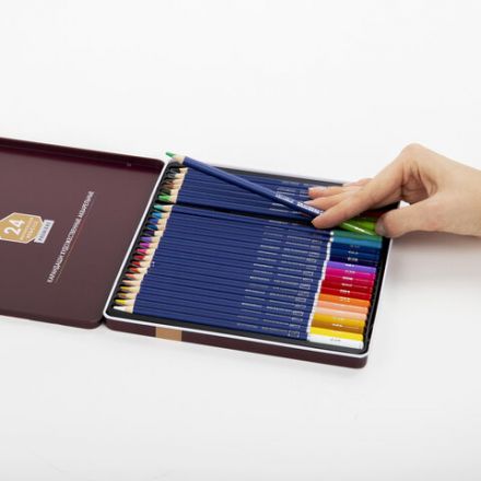 Карандаши художественные цветные акварельные BRAUBERG ART PREMIERE, 24 цвета, грифель 4 мм, металл, 181534