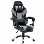 Кресло компьютерное CROMEX (КРОМЕКС) "Wave GM-145", вибромассаж, подножка, подушки, экокожа, черное/серое, 532956
