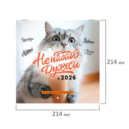 Календарь настенный перекидной 2026г, BRAUBERG, 12 листов, 21,3х21,3см, МИНИ, Не падай духом, 116942