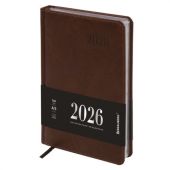 Ежедневник датированный 2026, А5, 138х213 мм, BRAUBERG "Impression", под кожу, коричневый, 117511