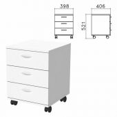 Тумба подкатная "Бюджет", 398х406х521 мм, 3 ящика, белый, 402952-290