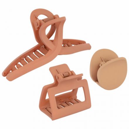 Крабы для волос НАБОР 3 шт., 4 см / 5 см / 11 см, soft touch, коричневый, MONTE VITA (МОНТЕ ВИТА), 457031