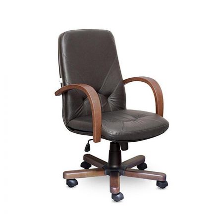Кресло для руководителя Менеджер черное (кожа/темный орех)