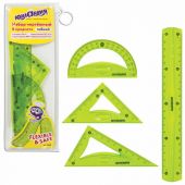 Набор чертежный средний гибкий ЮНЛАНДИЯ "FLEX" (линейка 20 см, 2 треугольника, транспортир), пенал, 210682