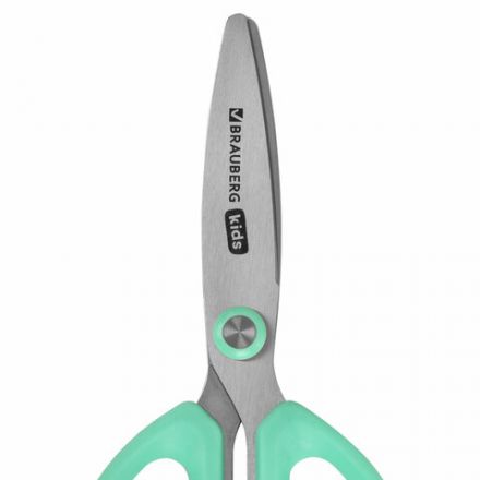 Ножницы 137 мм, резиновые рукоятки, пастельный мятный, чехол на лезвии, BRAUBERG KIDS, 238354 Ножницы 137 мм, резиновые рукоятки, пастельный мятный, чехол на лезвии, BRAUBERG KIDS, 238354