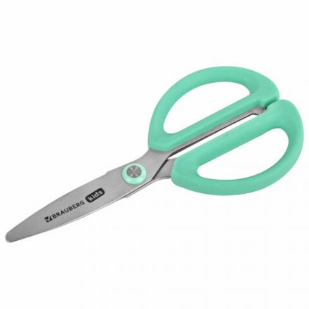 Ножницы 137 мм, резиновые рукоятки, пастельный мятный, чехол на лезвии, BRAUBERG KIDS, 238354 Ножницы 137 мм, резиновые рукоятки, пастельный мятный, чехол на лезвии, BRAUBERG KIDS, 238354