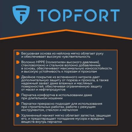 Перчатки защитные от порезов TopFort Сполдер Нит Е с нитр.покр. р.11