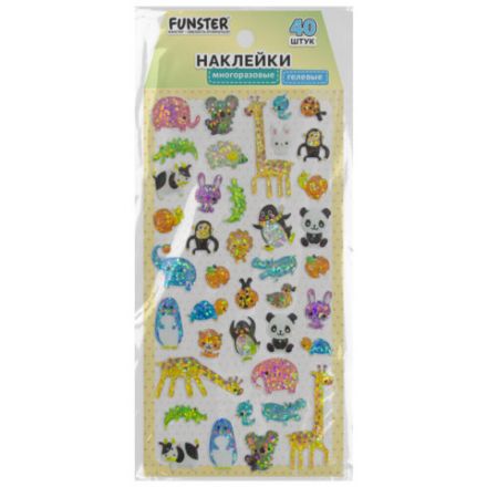 Наклейки гелевые "Зверушки", 17,5х9 см, ассорти 4 вида, FUNSTER (ФАНСТЕР), 666095