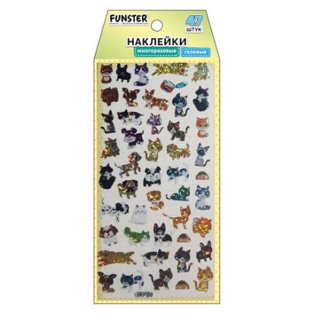 Наклейки гелевые "Зверушки", 17,5х9 см, ассорти 4 вида, FUNSTER (ФАНСТЕР), 666095