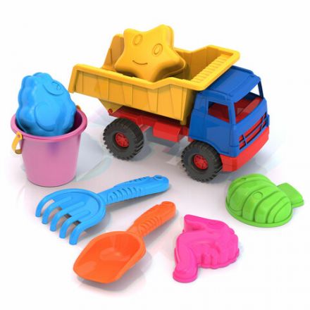 Набор для игр в песке: грузовик "Медвежонок", ведерко, совок, грабельки, 4 формочки, НОРДПЛАСТ, 431708