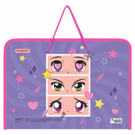 Папка для труда на молнии с ручками ПИФАГОР А4, 1 отделение, пластик, органайзер, "Anime eyes", 272228 Папка для труда на молнии с ручками ПИФАГОР А4, 1 отделение, пластик, органайзер, "Anime eyes", 272228