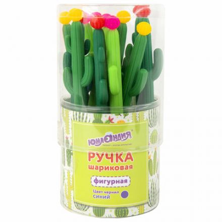 Ручка фигурная шариковая ЮНЛАНДИЯ "Кактус", мягкий силиконовый корпус, ассорти, СИНЯЯ, пишущий узел 0,7 мм, 143774
